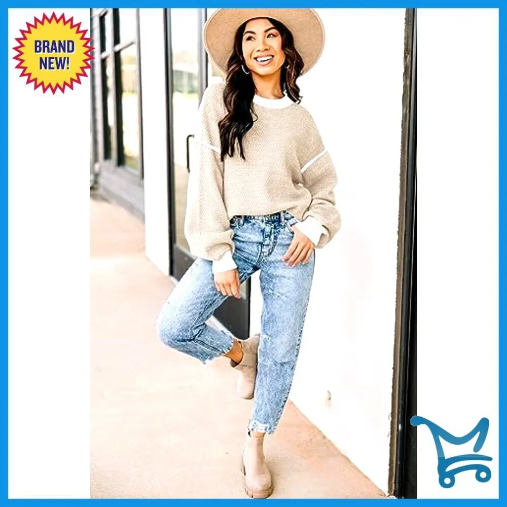 Oversized Batwing Sleeve Pullover Crew Neck Knit Sweater Minimal Chic Casual